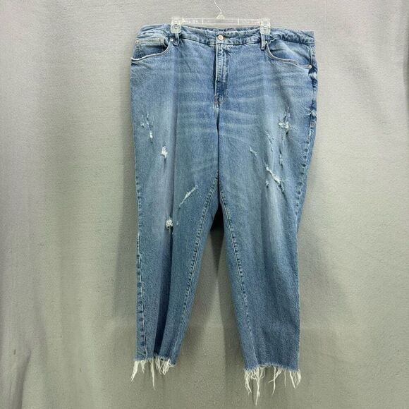 Good American Good Classic Distressed High Rise Denim Blue Jeans Size 18 - Picture 6 of 12